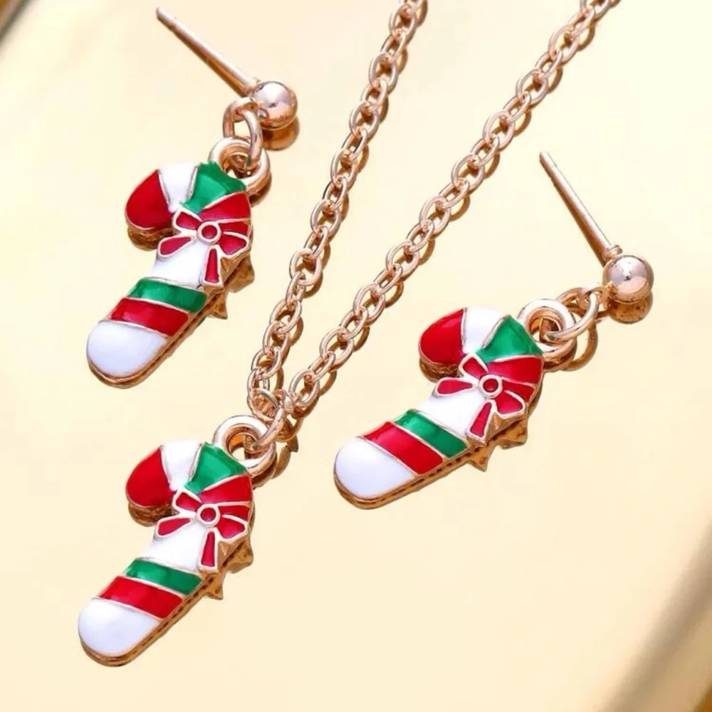 Christmas Candy Cane Jewelry Set – Holiday Necklace & Earrings